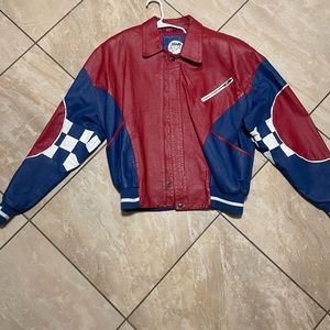 Red, white, and blue vintage Man Alive! Leather Jacket